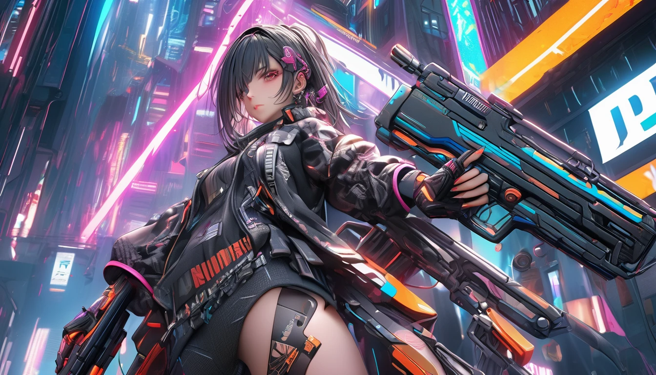 **191. One person。Cyber Hero of the Future。cyber punk。Cowboy shot or close-up。  
masterpiece, best quality, ultra detailed (Detailed fingers), (Emotional), (Breathtakingly beautiful),  
(main part: 1.2 Whole body。), (Anime Style), (Very detailed), (Brutal),  
(超High resolution, High resolution), (8k), (High resolution: 1.2), (Complex and beautiful: 1.2)**
- background: Neon street of the future city、cyber punkなビル群とホログラム広告。
- character: A female hero equipped with advanced technological equipment。
-pose: Ready to use high-tech weapons、Prepare to face the enemy。
-expression: A sharp gaze and strong determination、Full of hero confidence。
- Effects: The neon lights shine on her、Technology effects shine。
-color: Vivid neon colors and metallic textures。
