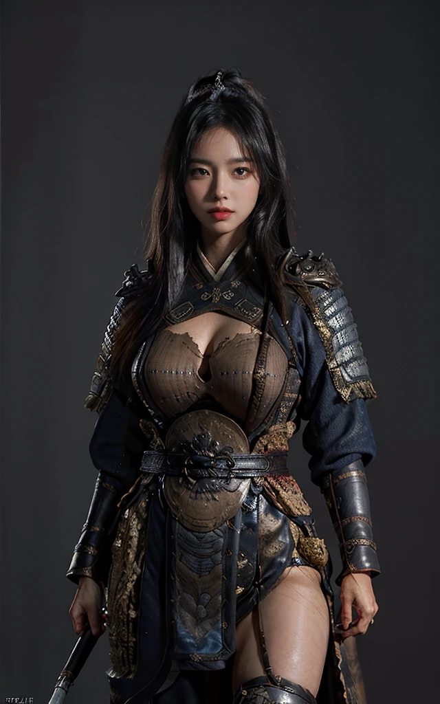 超high resolution，High-resolution details，((Unreal Engine 5)), Realistic rendering, Excellent, 18-year-old girl，Sexy lips，(Full set of samurai armor), (Cuirassiers), (cloak), (Samurai at the helm), Complex accessories，Looking at the camera, Standing in the studio, Pretty Face, (Photorealism:1.2), Ultra-realistic UHD faces,, Slim waist, Hourglass figure, Half Body,Weapons in hand， ((Radiant Skin)), ((Glowing skin)), Realistic body, ((She has a sexy body)), ((Cleansing the skin)), Reality, Complex battlefield background， Motion Blur, masterpiece, high resolution, 1080P, Super Detail, Textured Skin.