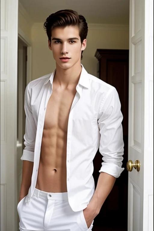 A young man, Beautiful, handsome, skinny, white without shirt,traje de baño men's training trunks brazil
