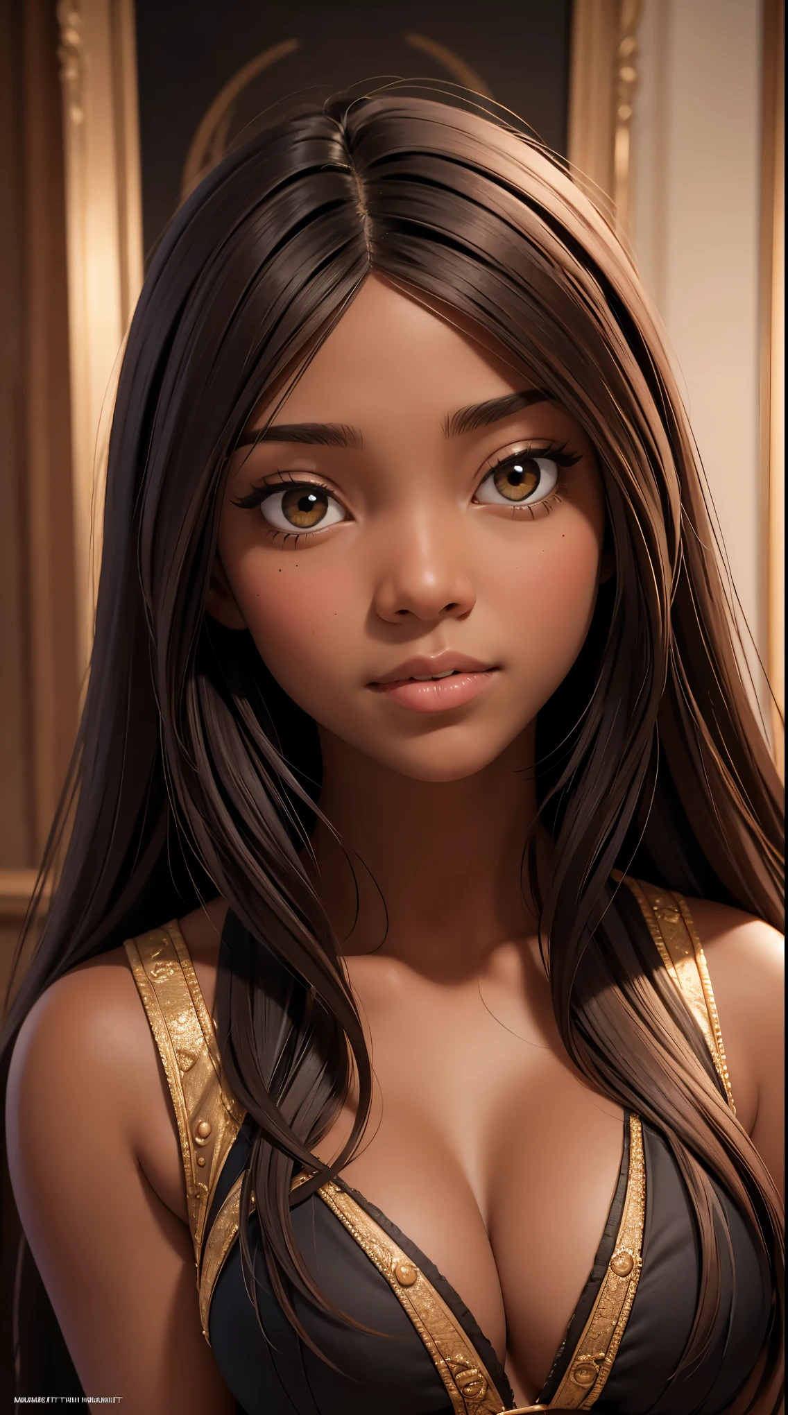 oil painting by Leonardo da Vinci, realistic photography, closeup face of Gabrielle Union with dark skin, long hair, her eyes are sweet and vibrant, her face symmetrical, rich coffee brown skin, soft torch luminosity on the face by REMBRADT, Adobe Illustration, Trending on Artstation, 8K, hd, cinematic, masterpiece, magnificent art, best quality, romanticism