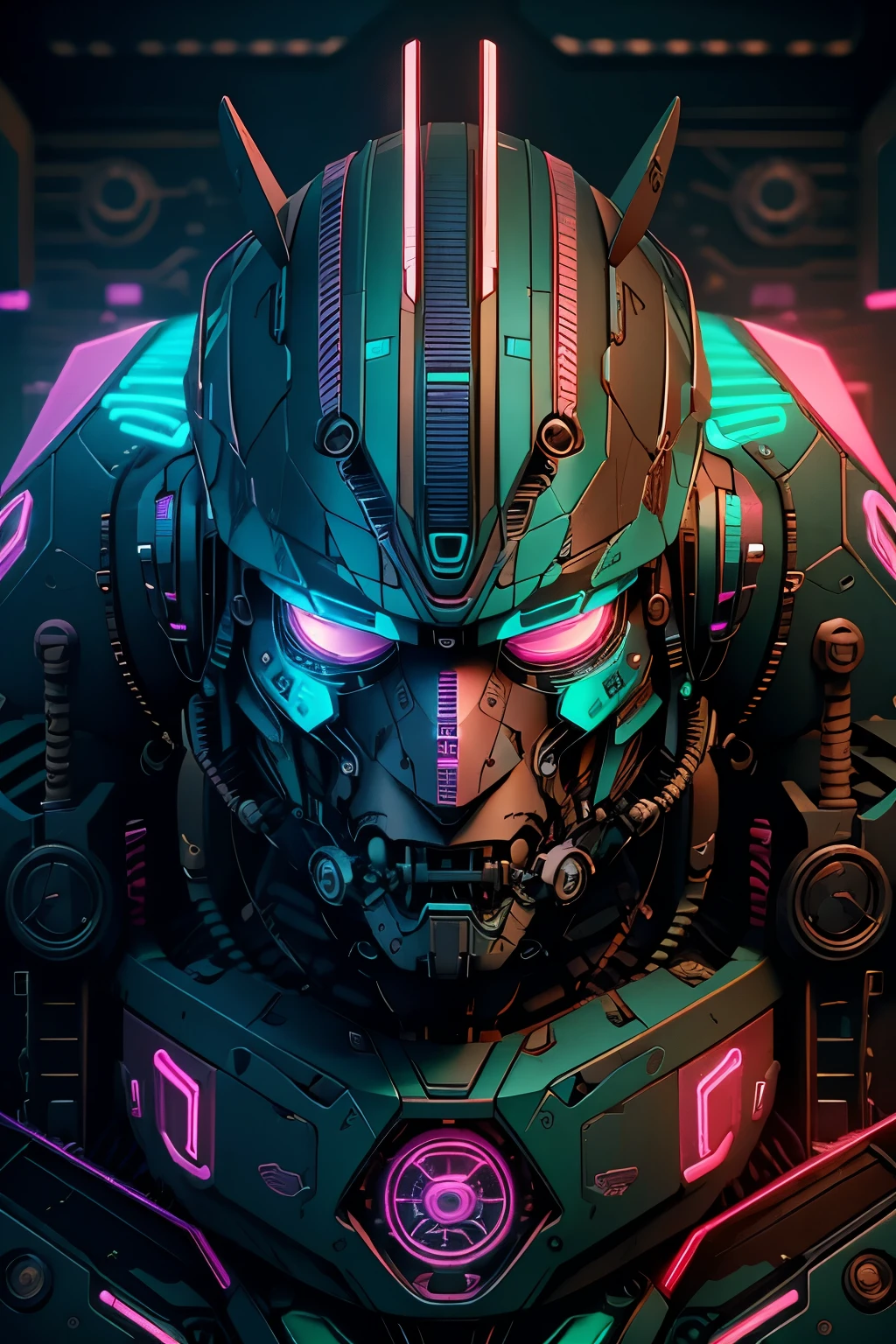 A MIGHT ROBOT WITH HIGH TECNOLOGY, PASTEL TONES , NEON LIGHT DETAILS, 8K, UHD, UNREAL ENGINE
