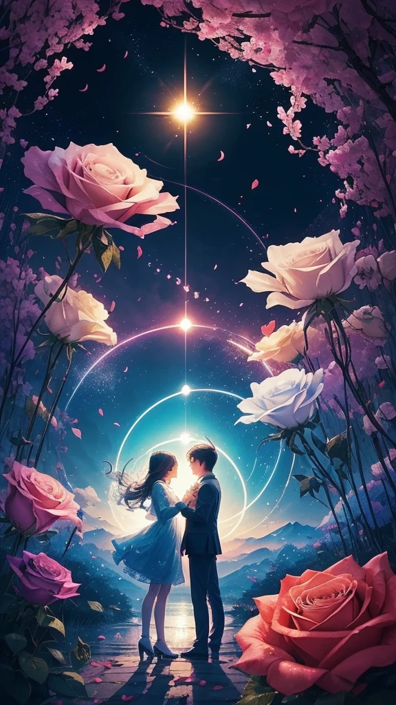 Images that make wishes come true、Background image creation、Love Success。You can thrive with a wonderful partner、Attract a great partner、Place a big heart in the center、 Use colors that enhance love luck。 Scattered roses and love flowers in the background。Draw the silhouettes of two people crossing paths and meeting。Include an image of the ring。 Use soft lighting effects and calm backgrounds.、Emphasizing an atmosphere of kindness and empathy。 Incorporating infinity symbols and circles、Symbolizing eternal love and bond。 The overall design is、A warm and friendly atmosphere、Love and harmony、It conveys a sense of happiness。Images that allow the viewer to feel the positive energy that will attract good relationships。