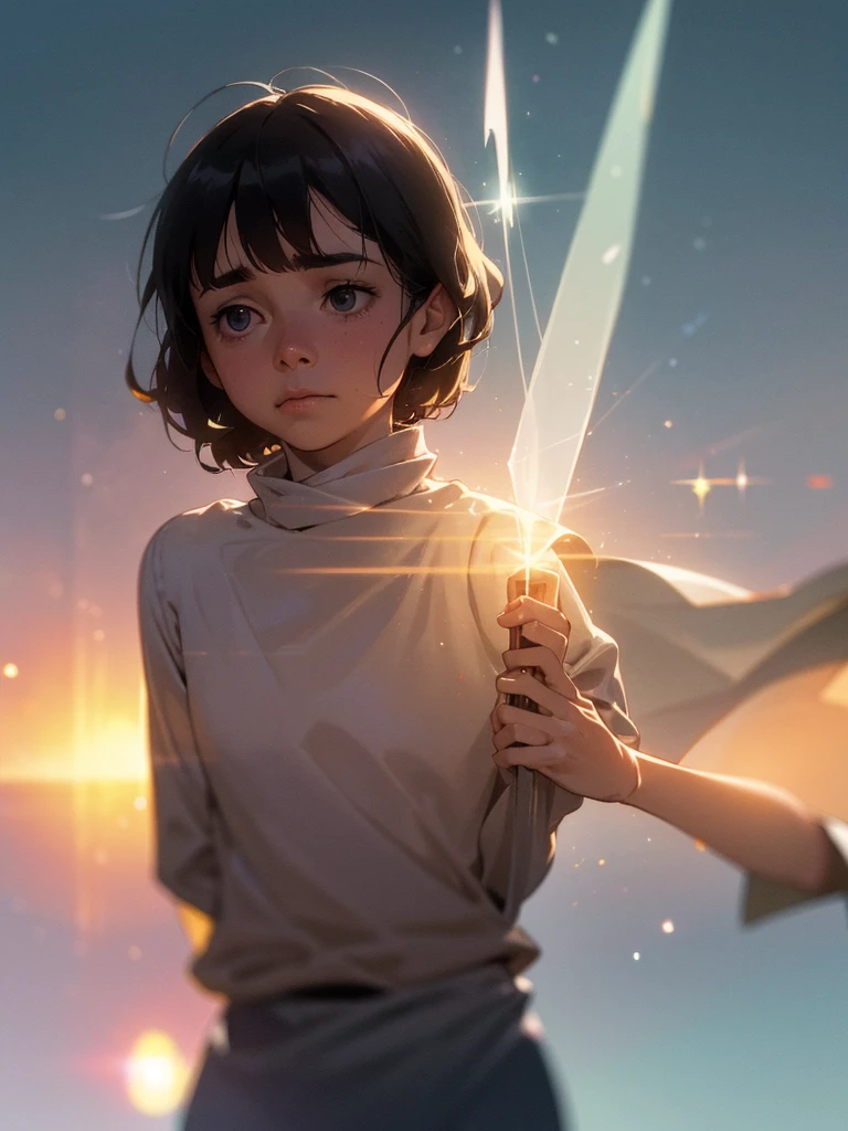 (Sumilux f1.4 50mm , low Latitude old color negative film , cross process , bokeh, flare, chromatic aberration , soft focus, (Shallow focus) , soft glow , Maximum aperture, high Key , Transparent depiction) , artistic photo , looking away , Harry Potter starring Rowan Atkinson , Hermione is played by Shimura Ken , comedy