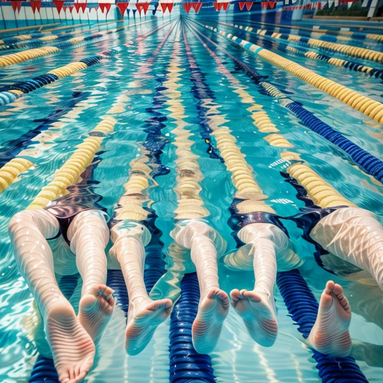 SFW, ExtremelyDetailed (((Artistic Swimming Kids Team in a row:1.4))), Childish perfect face, Reflective Eyes, Detailed(Delicate Clothing textures), Corrected Leg to Foot Line, Dynamic Joyful Expressions LifeLike Rendering, ((Specular Reflection:1.28)), TopQuality 8K Ultra-detailed masterpiece (ProfessionalPhoto:1.37)(Acutance:0.8),(Luminism),