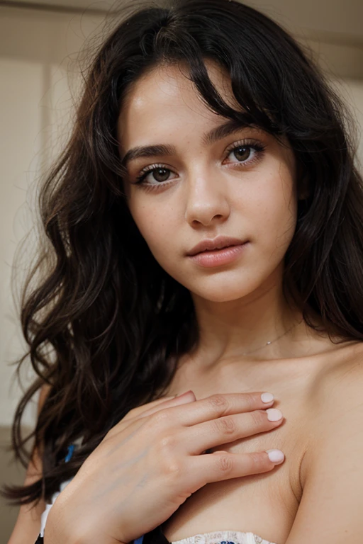 A 22 year old woman, with black, curly hair,
ultra quality expressive eyes,perfect hands
Perfect face, perfect eyes,