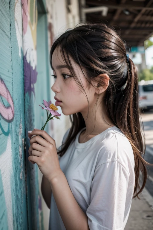 Graffiti of a girl smelling a flower 🌸