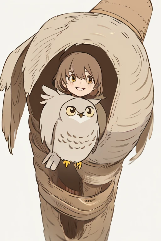 anime style、Owl、bird、no background、1 bird、cute、smile