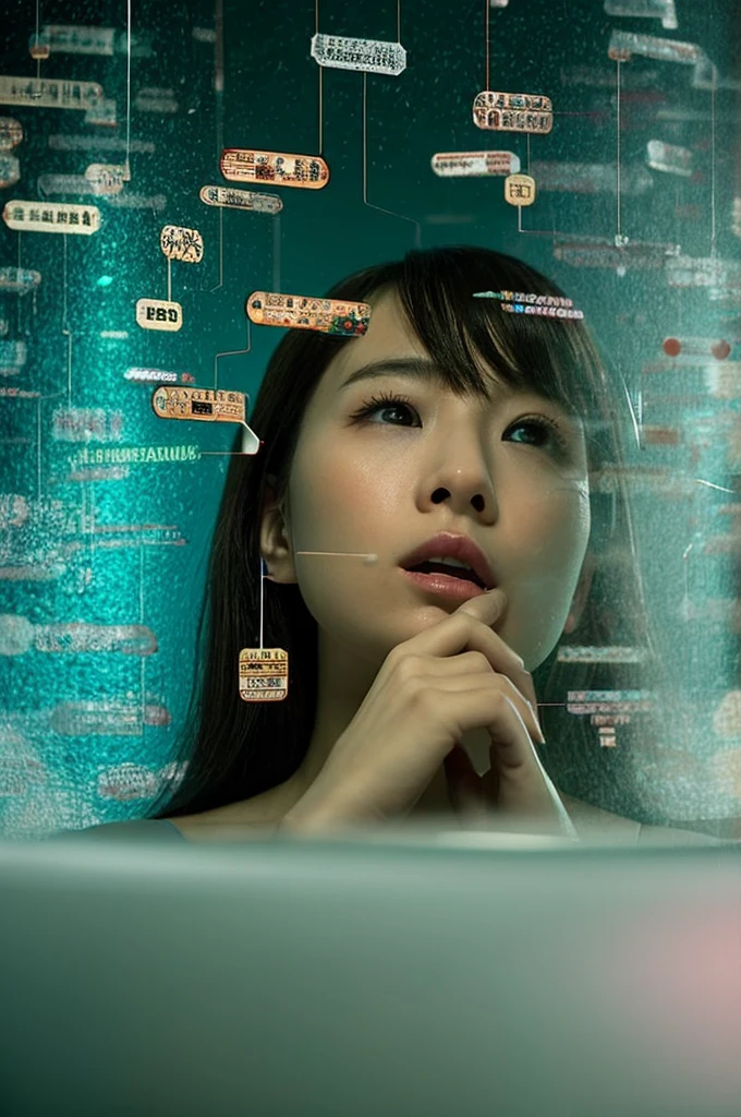 A realistic image of a scientist korean girl in a laboratory, surrounded by test tubes and microscopes, conducting experiments. Shot from a close-up angle to capture the sense of precision and curiosity. Blonde hair, perfect body, giant breasts, long legs