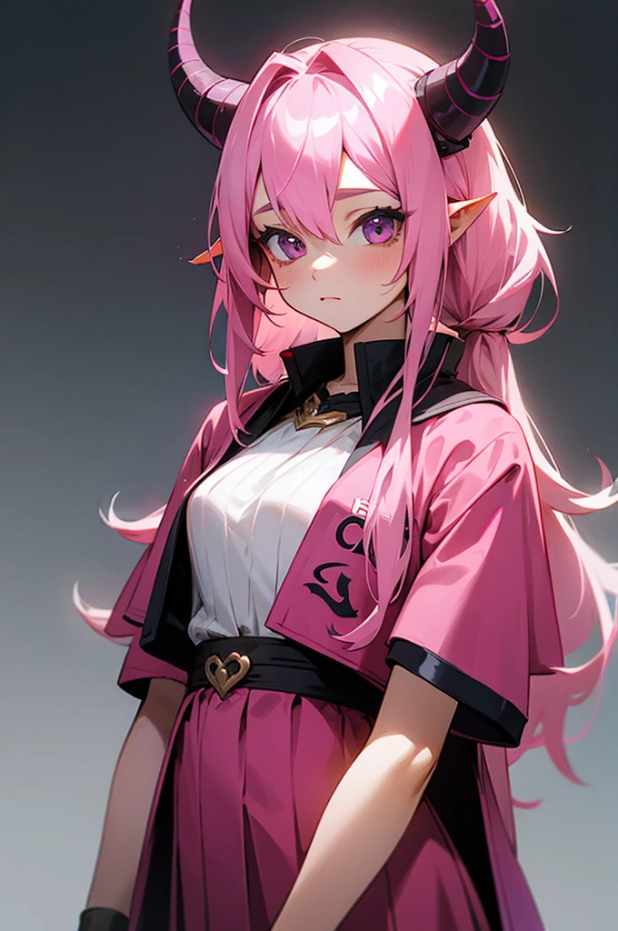 Female, Pink Hair, young , Horns.