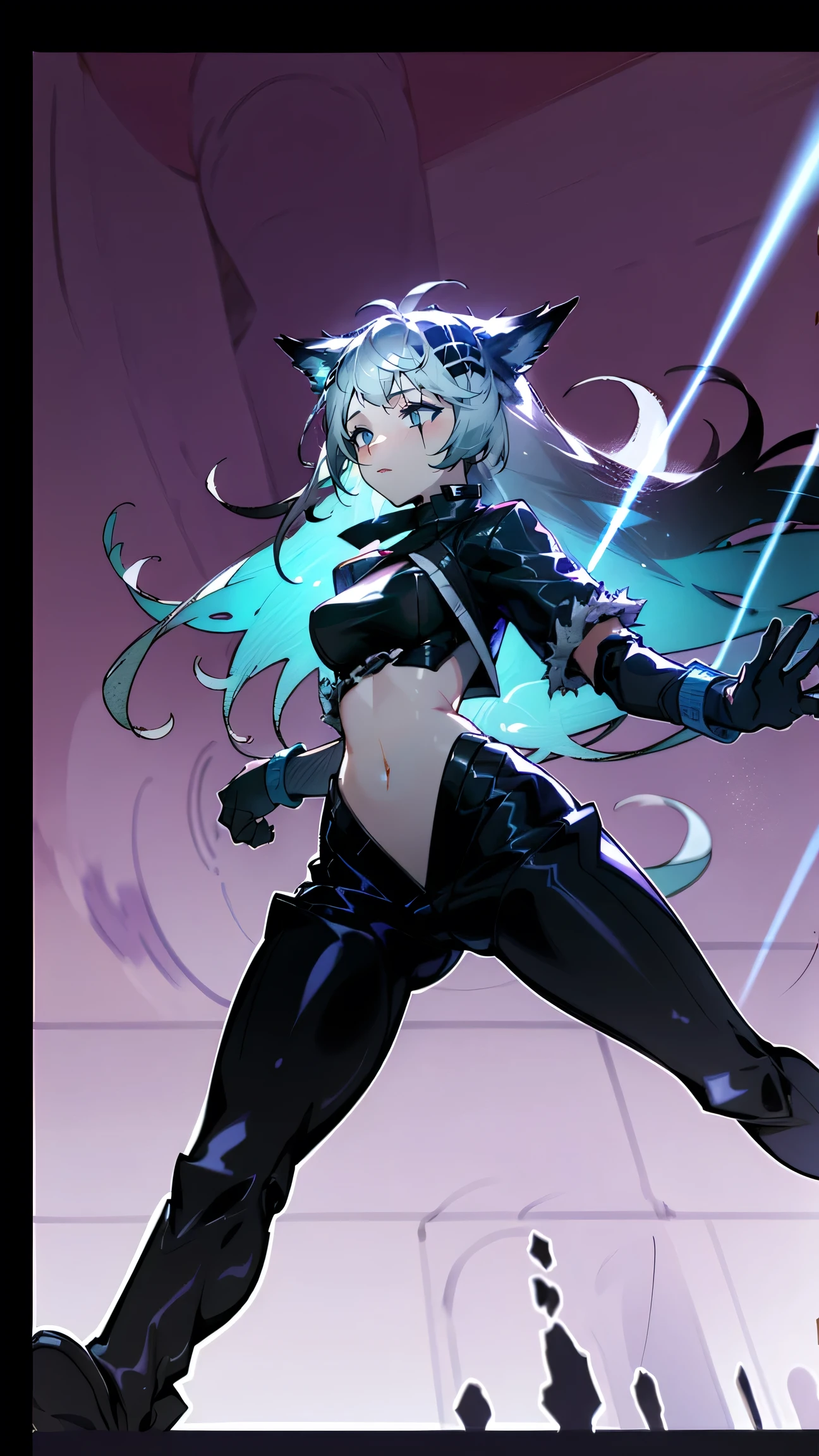 ((Highest quality)), ((masterpiece)),(Browsing Caution)
(8k) delicate ultra-detailed high resolution
(Jet black bodysuit)((girl,))
Long Hair, hot, Glowing Skin navel focus