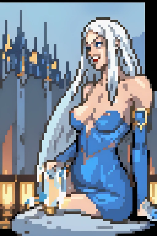 carmilla, medium breastsnaked, nude, naked, by white, beautiful face, blue eyes, (masterpiece1.2), Best Quality, absurdities, High resolution, extremely detailed wallpaper, perfect lighting, from below, blue eyes, castillo, view of the castle, outdoors, de evening, evening, at night, pussy, spread legs, NSFW, +18