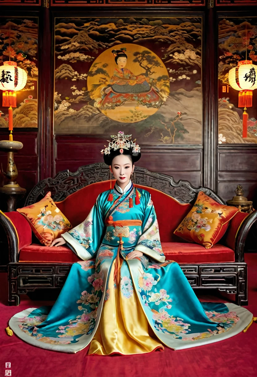 Gorgeous Empress of the Chinese Court during the Qing Dynasty Gorgeous Empress of the Chinese Court on a sofa, nude, large and golden, with her legs on the sofa, wide open, knees bent, in an M pose (pornographic pose), with her hair tied on both sides The background of this perverted and erotic woman wearing a crown and tying her hair is the Chinese court of the Qing Dynasty. The scene is set in the luxurious room of an empress in the Qing Dynasty Chinese court.

Translated with DeepL.com (free version)