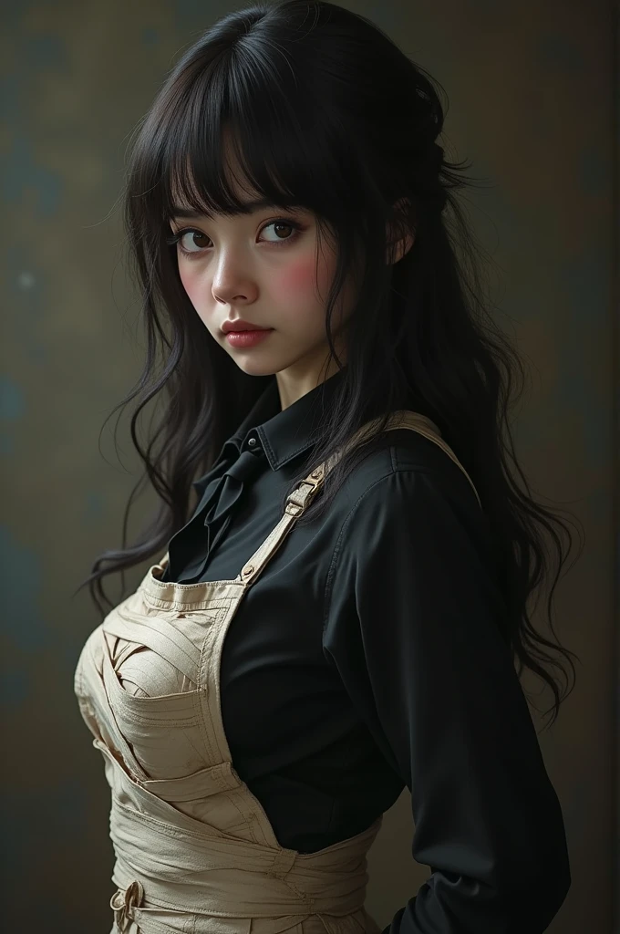 (((take it from behind))), (((great ass))), (((fat ass))),((masterpiece, Best Quality)), (1 girl), (lonely), (women&#39;approach), evening (chainsaw man),(Very rich facial details., real images, realistic white skin, realistic body, intricate details), ((Whole body)), Serious , Brown eyes, Looking at the audience, bandage over the body, black fur, long-sleeve shirt, (((Skin-tight apron dress))), black tie, bandage, bandage, small breasts, (((take it from behind))), (((great ass))), (((fat ass)))