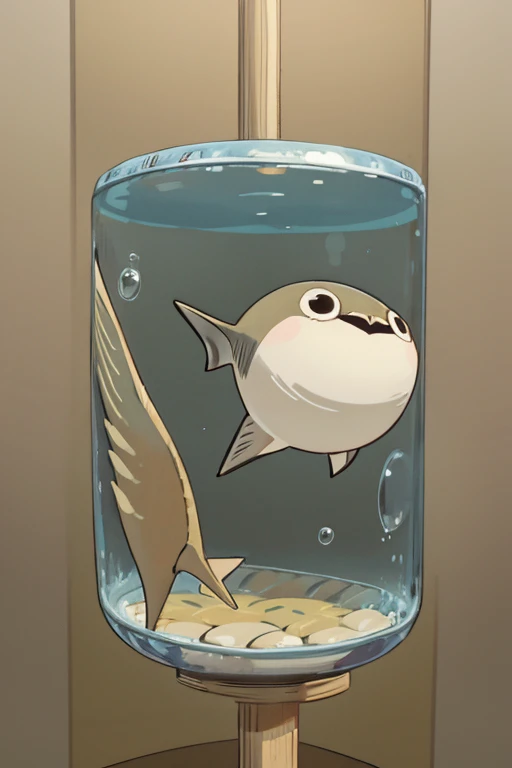 Anime Style、puffer fish、fish、No background、1 fish、cute、smile