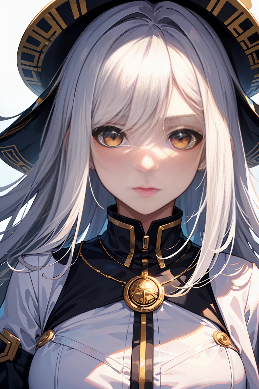 ((Masterpiece)) ((best quality)) ((ultra-detailed )) ((ultra sharp)) ((4k)).A girl with white hair and golden eyes with an aesthetic build.