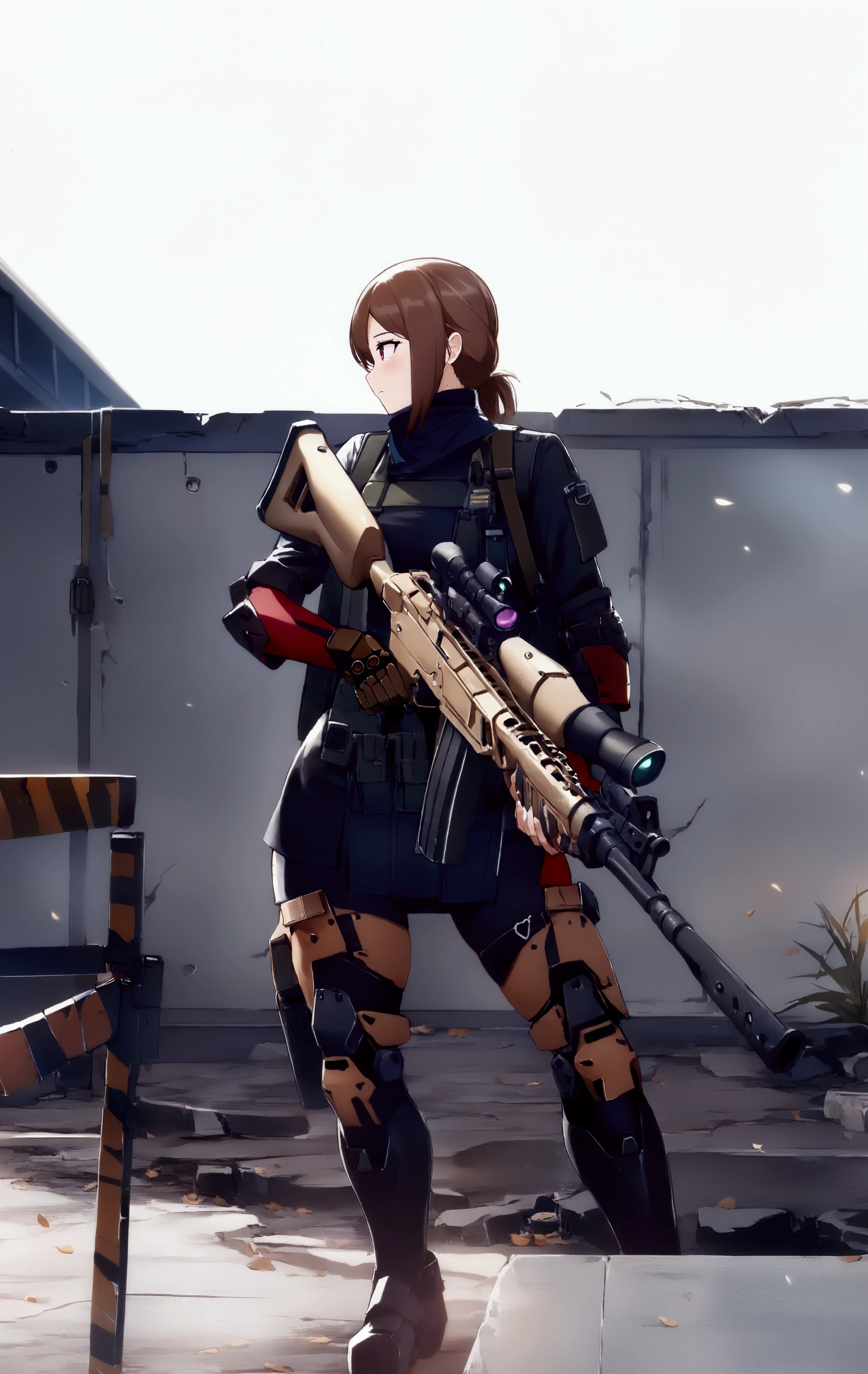 arafed woman in uniform holding a rifle and a gun, (hair swept bangs:1.3), (long brown hair:1.3), with rifle, mechanized soldier girl, of a sniper girl in war, m4 sopmod ii girls frontline, cosplay, anime girl cosplay, infantry girl, full-cosplay, heavily armed, profile shot, military girl, carrying a rifle, anime cosplay, bikini + tattered military gear, professional cosplay, from girls frontline, fine details. girls frontline, girls frontline universe, girls frontline style, girls frontline, girls frontline cg, female protagonist 👀 :

