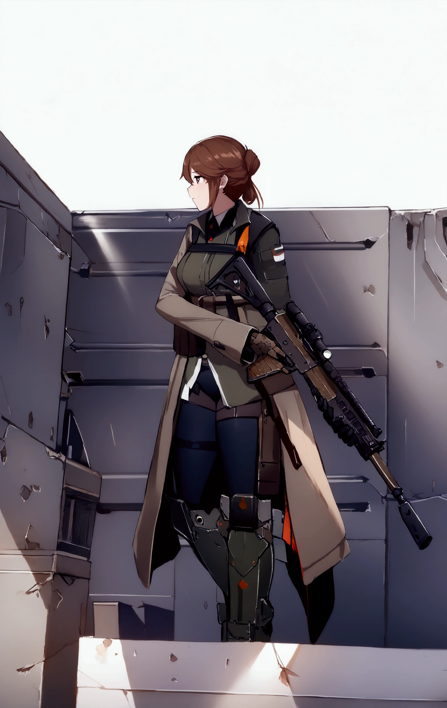 arafed woman in uniform holding a rifle and a gun, (hair swept bangs:1.3), (long brown hair:1.3), with rifle, mechanized soldier girl, of a sniper girl in war, m4 sopmod ii girls frontline, cosplay, anime girl cosplay, infantry girl, full-cosplay, heavily armed, profile shot, military girl, carrying a rifle, anime cosplay, bikini + tattered military gear, professional cosplay, from girls frontline, fine details. girls frontline, girls frontline universe, girls frontline style, girls frontline, girls frontline cg, female protagonist 👀 :

