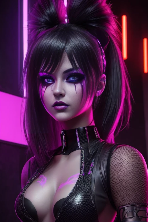 a beautiful young girl, cybergoth style, sensual pose, party outfit, detailed facial features, intricate makeup, neon lights,   glowing neon accents, cinematic lighting, hyper-realistic, 8k, photorealistic, masterpiece, award-winning digital art