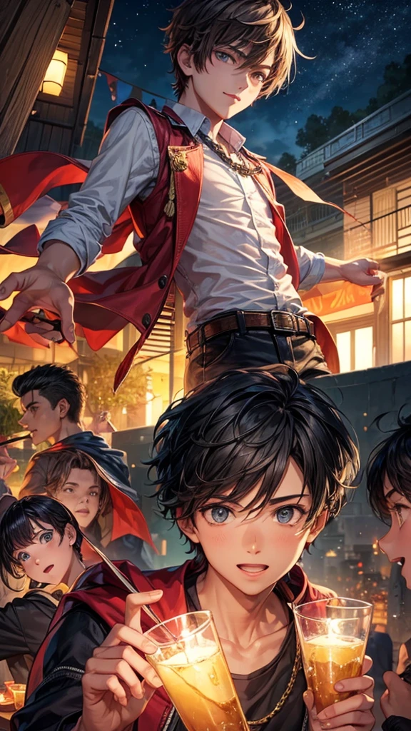A boy with his gang enjoying and its night time
