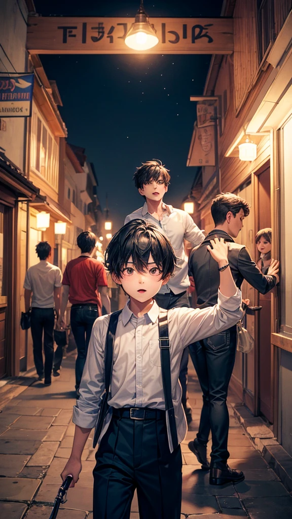 A boy with his gang enjoying and its night time
