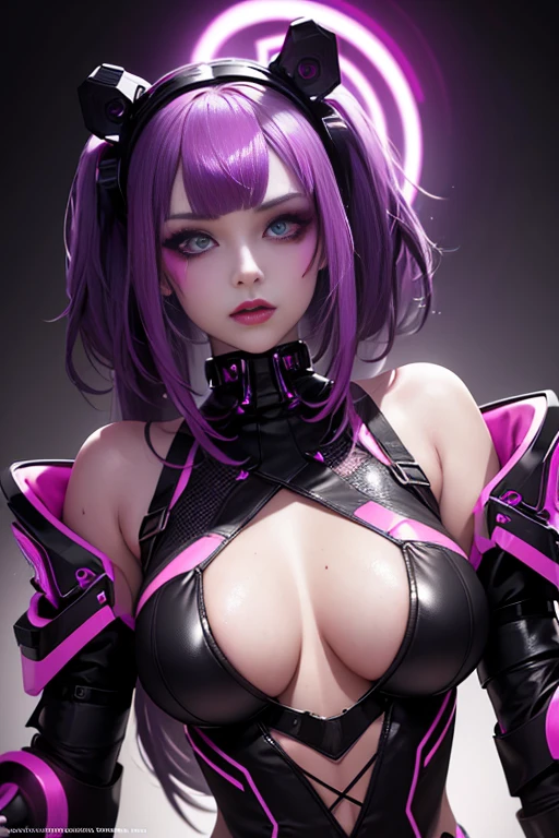 a beautiful young girl, cybergoth style, sensual pose, party outfit, detailed facial features, intricate makeup, neon lights, glowing neon accents, cinematic lighting, hyper-realistic, 8k, photorealistic, masterpiece, award-winning digital art