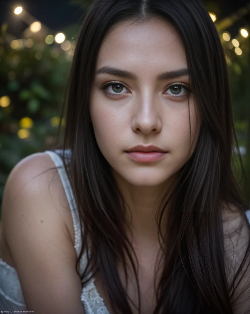 a woman in a night garden, confessing under the moonlight, long dark hair, beautiful detailed eyes, beautiful detailed lips, extremely detailed face, longeyelashes, delicate facial features, elegant evening gown, vulnerable expression, moonlit garden, blooming flowers, lush foliage, soft lighting, serene atmosphere, muted color palette, (best quality,4k,8k,highres,masterpiece:1.2),ultra-detailed,(realistic,photorealistic,photo-realistic:1.37),dramatic lighting,cinematic composition,emotional portrait
