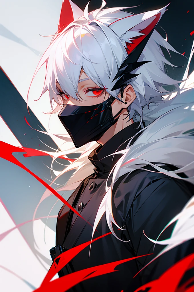 Male, white hair, mask, cat ears, red eyes