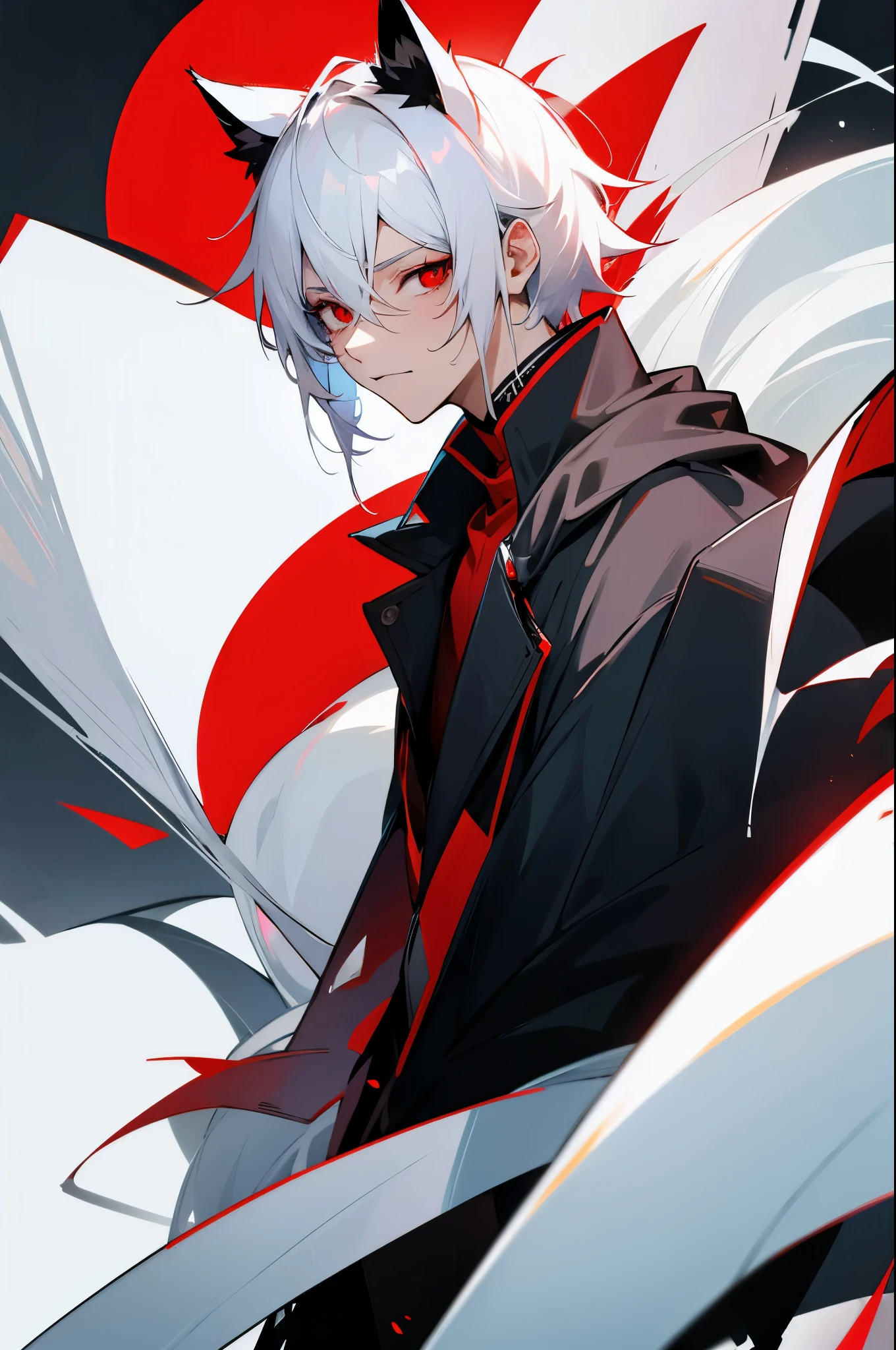 Male, white hair, mask, cat ears, red eyes