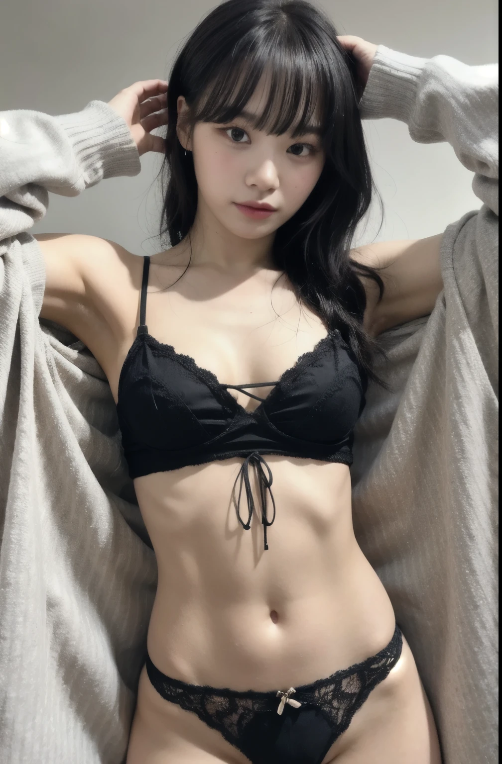 One Girl,alone,View your audience,Portraiture,Simple Background, panties、good、belly button、whole body