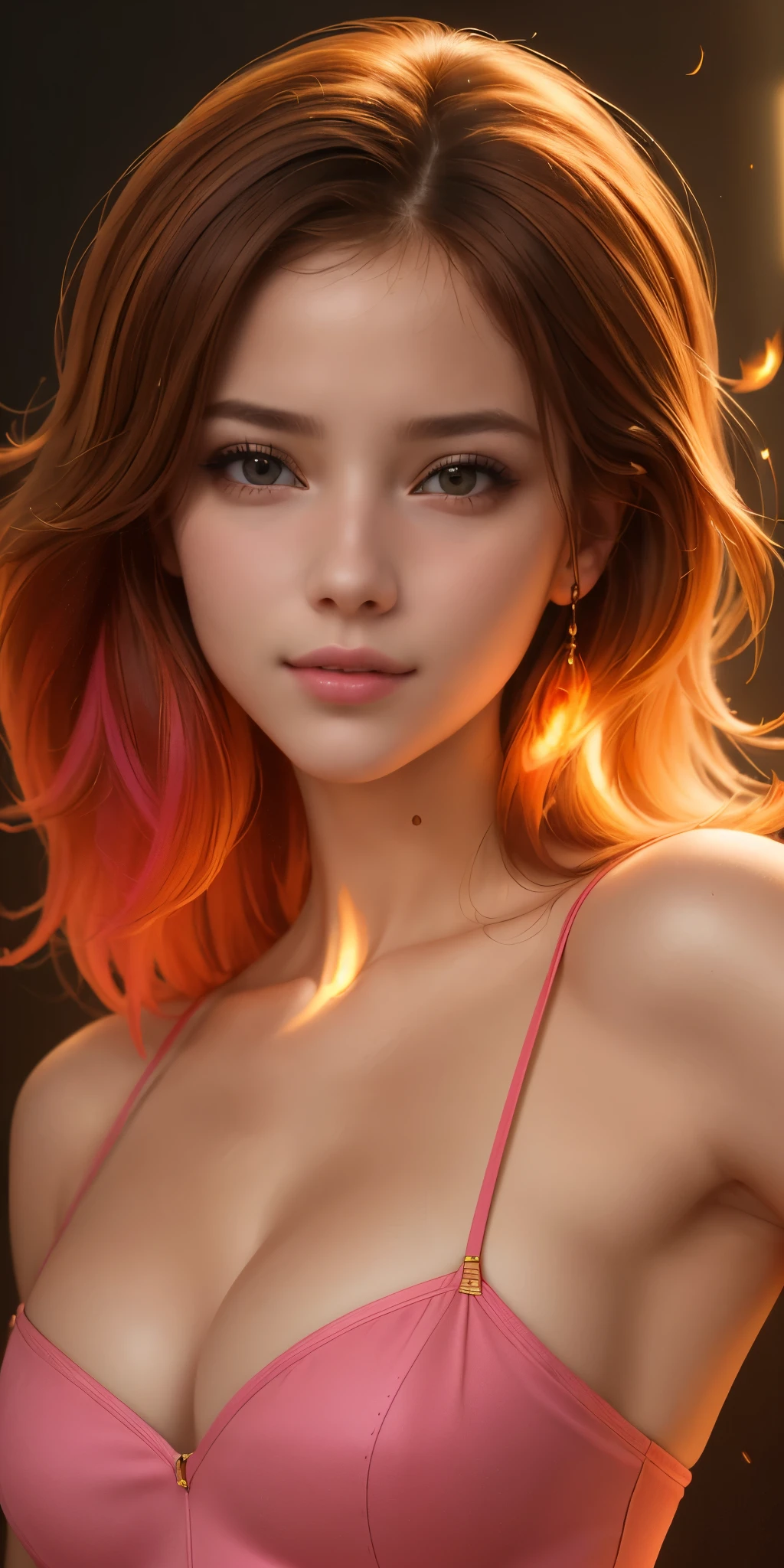 (best quality, ultra-detailed, photorealistic: 1.39), bright and vibrant colors, studio lighting, romantic expression, Just a girl on fire