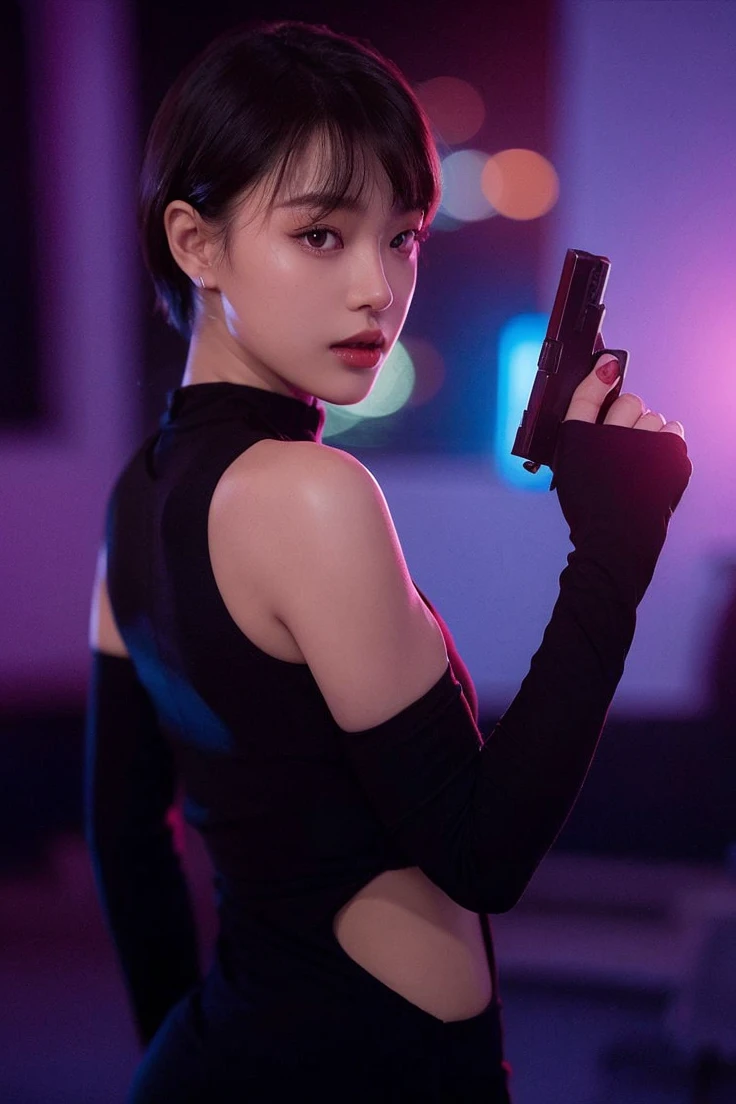 wonyoung, short hair, Red lips, Brown eyes, pretty skin, beautiful mujer, asian woman, wonyoung de IVE, full lips, delicate and thin face, without imperfection, Kim Jennie, short and very pretty hair, thick and fleshy lips, beautiful, Resident Evil 4 Remake