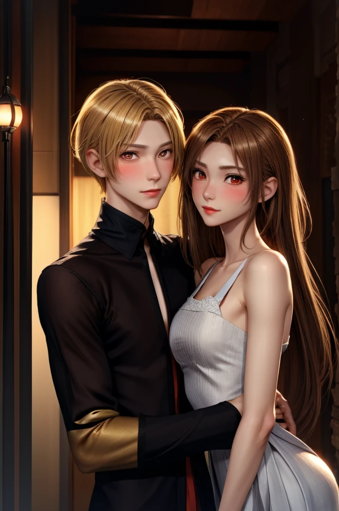 Two Men、Men staring at each other、Blonde, Red Eye、Slender、Blushing, Brown Hair、Iris、Slender