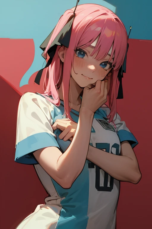 Nino Nakano,Detailed hands,pose sexy, Argentina national team shirt. And a flag painted on a cheek , encouraging