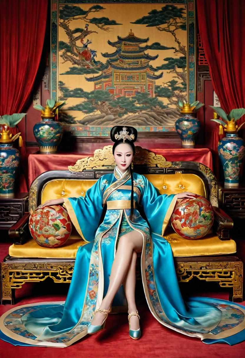 Gorgeous Empress of the Chinese Court during the Qing Dynasty Gorgeous Empress of the Chinese Court on a sofa, nude, large and golden, with her legs on the sofa, wide open, knees bent, in an M pose (pornographic pose), with her hair tied on both sides The background of this perverted and erotic woman wearing a crown and tying her hair is the Chinese court of the Qing Dynasty. The scene is set in the luxurious room of an empress in the Qing Dynasty Chinese court.

Translated with DeepL.com (free version)