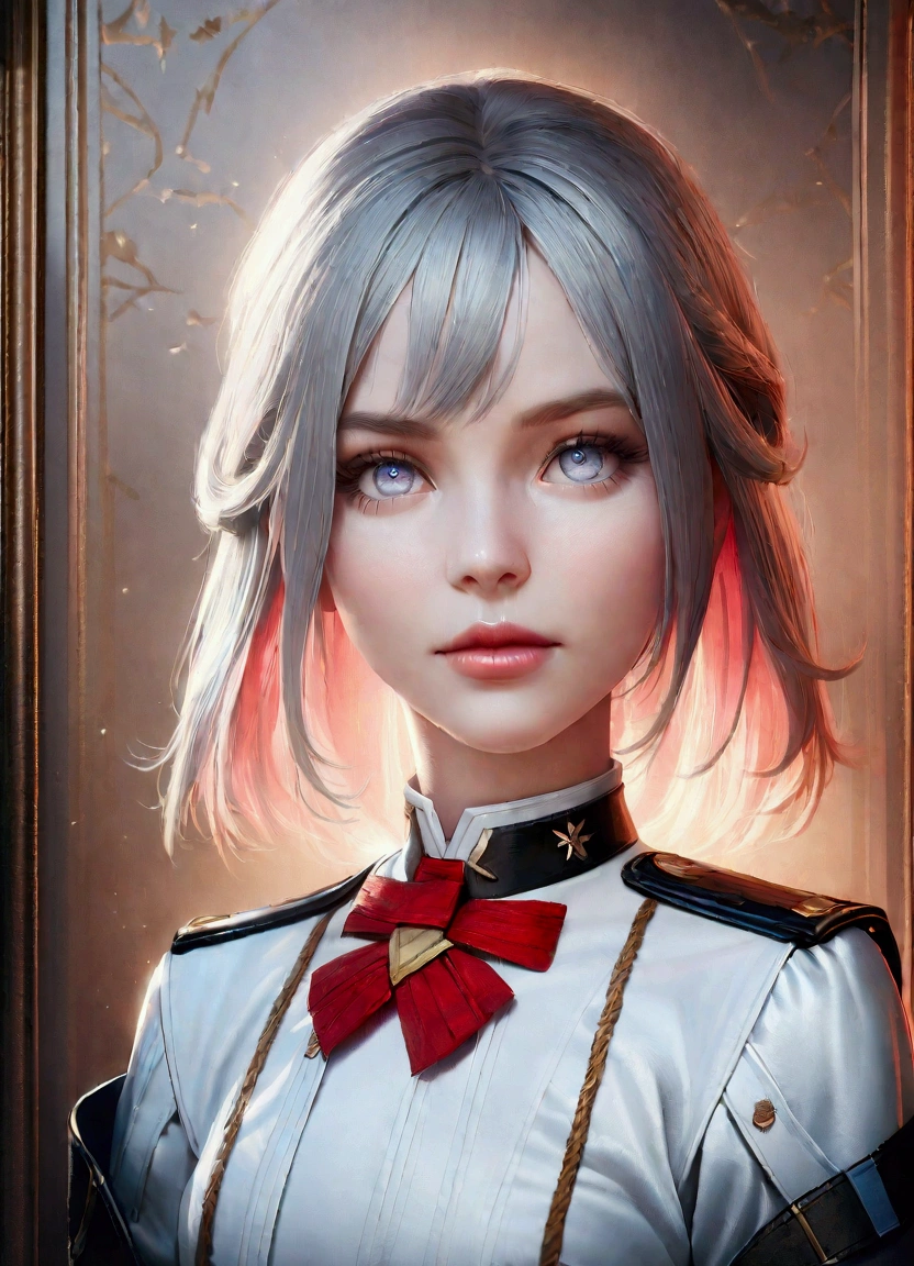 1girl, from the video game "Girls Frontline", extremely detailed face, beautiful detailed eyes, beautiful detailed lips, long eyelashes, elegant expression, beautiful detailed hair, detailed military uniform, realistic lighting, intricate details, high quality, 8K, photorealistic, cinematic composition, dramatic lighting, vibrant colors, digital art