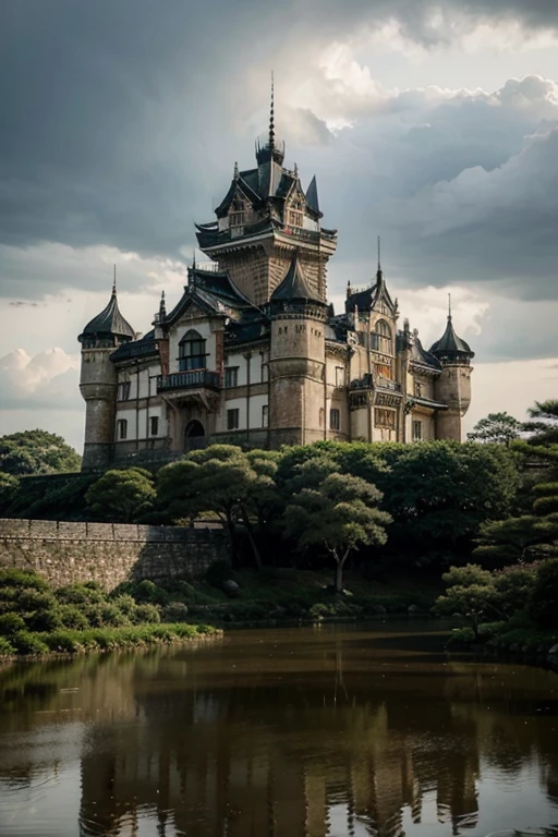 Beautiful palatial and gloomy castle in Japan