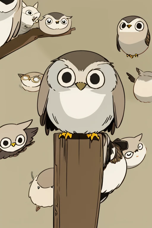 anime style、Owl、bird、no background、1 bird、cute、smile