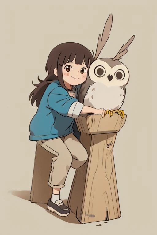 anime style、Owl、bird、no background、1 bird、cute、smile