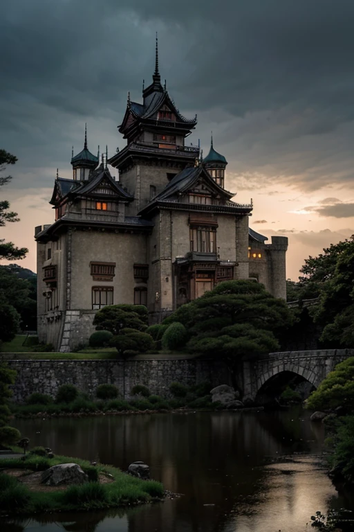 Beautiful palatial and gloomy castle in Japan