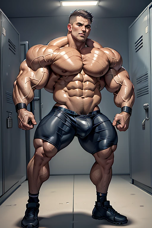 A group of three teenagers stare blankly in line in a mist-filled locker room as they are hypnotized by subliminal messages played over the speakers in the room and grow to become big dumb football jocks wearing jock straps, football uniforms, and cleats. Their voices grow deeper as they repeat the reinforcement phrases. Bro. Hyper muscles. Big biceps. Big triceps. Big traps. Broad shoulders. Big lats. thick hyper meaty pecs. Strong abs. Hyper swollen bulging crotch. Dumber and dumber. IQ drain. Hypnosis. Hypnotized. Brainwashing. Brainwash. Brainwashed. mesmerized. Mesmerism. Slumped shoulders. "Must grow big.... Must grow dumb.... Bigger and bigger.... Dumber and dumber.... Grow ... Bigger ... Grow ... dumber.... Football ... jocks.... Must forget.... Must obey... I belong to the team.... I belong to the gym... I belong to Coach.... Nothing but big ... dumb ... football jocks.... Jocks work out.... Jocks must grow.... Jocks don't think, ... just curse and think slow.... My meathead's on the chopping block.... Cut out the smarts till I'm dumb as a rock..... Muscle must flex.... Let the meathead grow.... Till I'm nothing but a mindless jock bro.... Huhuhuhuh.... Empty head.... Mind numb.... Good to grow big, buff, and dumb.... Just a big, cocky, brainless football jock.... Yes, coach.... I obey...." brainless. mindless. brute. brutificaiton. Football jock assimilation. Football jock transformation. Indoctrination. Dumbing down. Bro. brawny. meathead. Musclehead. Smirking. Hairy. Hairy armpits. Hairy pecs. treasure trail. Sweaty.