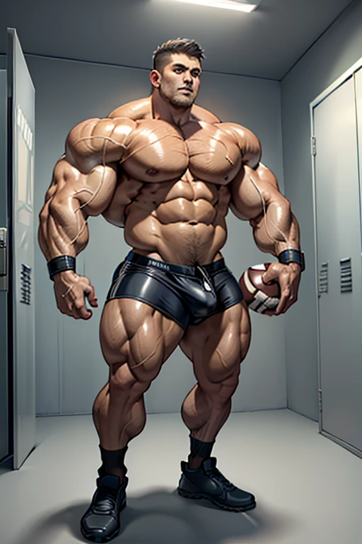 Three college students stare blankly in line in a mist-filled locker room as they are hypnotized by subliminal messages played over the speakers in the room and grow to become big dumb football jocks wearing jock straps, football uniforms, and cleats. Their voices grow deeper as they repeat the reinforcement phrases. Bro. Hyper muscles. Big biceps. Big triceps. Big traps. Broad shoulders. Big lats. thick hyper meaty pecs. Strong abs. Hyper swollen bulging crotch. Dumber and dumber. IQ drain. Hypnosis. Hypnotized. Brainwashing. Brainwash. Brainwashed. mesmerized. Mesmerism. Slumped shoulders. "Must grow big.... Must grow dumb.... Bigger and bigger.... Dumber and dumber.... Grow ... Bigger ... Grow ... dumber.... Football ... jocks.... Must forget.... Must obey... I belong to the team.... I belong to the gym... I belong to Coach.... Nothing but big ... dumb ... football jocks.... Jocks work out.... Jocks must grow.... Jocks don't think, ... just curse and think slow.... My meathead's on the chopping block.... Cut out the smarts till I'm dumb as a rock..... Muscle must flex.... Let the meathead grow.... Till I'm nothing but a mindless jock bro.... Huhuhuhuh.... Empty head.... Mind numb.... Good to grow big, buff, and dumb.... Just a big, cocky, brainless football jock.... Yes, coach.... I obey...." brainless. mindless. brute. brutificaiton. Football jock assimilation. Football jock transformation. Indoctrination. Dumbing down. Bro. brawny. meathead. Musclehead. Smirking. Hairy. Hairy armpits. Hairy pecs. treasure trail. Sweaty.