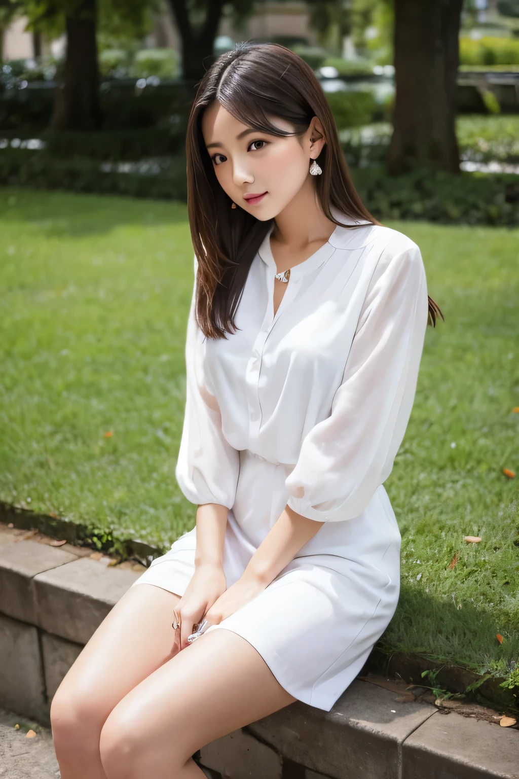 White clothes woman sit