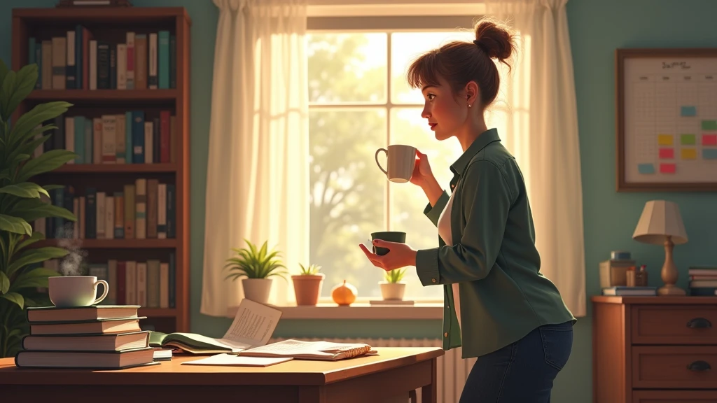 Capture the morning routine of a teacher. Show images or videos of a teacher preparing lesson plans, organizing materials, and enjoying a quiet cup of coffee or breakfast while reviewing the day’s schedule. Illustrate the moments of calm and preparation that set the tone for a productive day ahead.