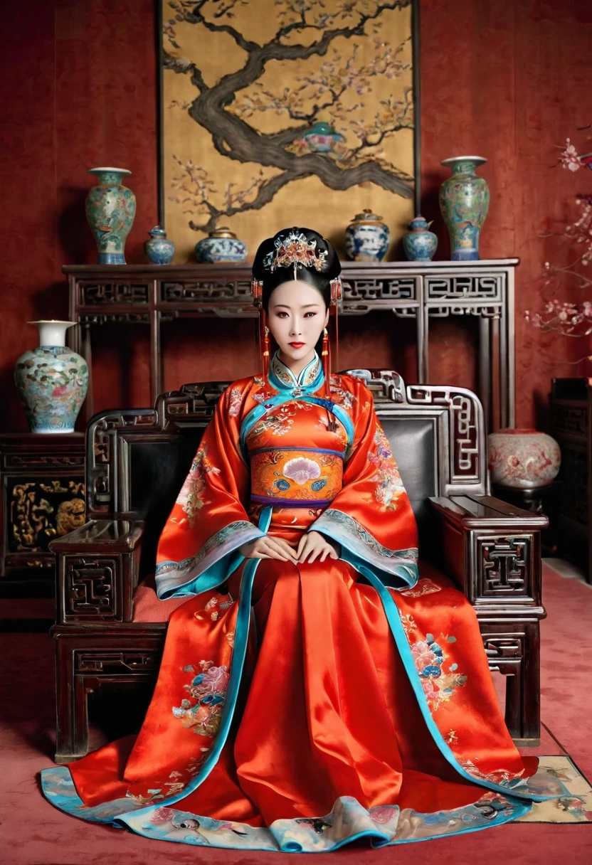 Gorgeous Empress of the Chinese Court during the Qing Dynasty Gorgeous Empress of the Chinese Court on a sofa, nude, large and golden, with her legs on the sofa, wide open, knees bent, in an M pose (pornographic pose), with her hair tied on both sides The background of this perverted and erotic woman wearing a crown and tying her hair is the Chinese court of the Qing Dynasty. The scene is set in the luxurious room of an empress in the Qing Dynasty Chinese court.
Translated with DeepL.com (free version)