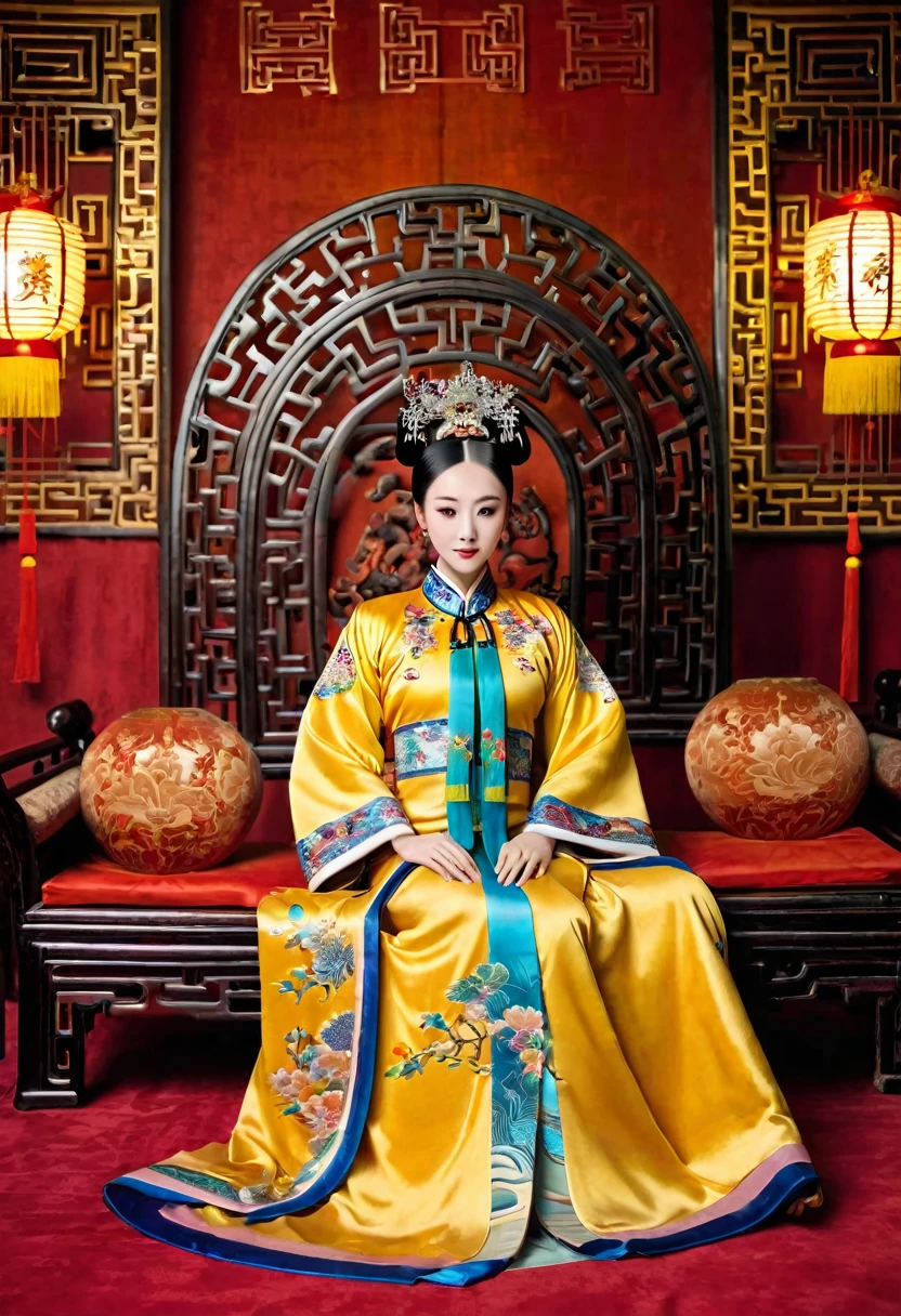 Gorgeous Empress of the Chinese Court during the Qing Dynasty Gorgeous Empress of the Chinese Court on a sofa, nude, large and golden, with her legs on the sofa, wide open, knees bent, in an M pose (pornographic pose), with her hair tied on both sides The background of this perverted and erotic woman wearing a crown and tying her hair is the Chinese court of the Qing Dynasty. The scene is set in the luxurious room of an empress in the Qing Dynasty Chinese court.

Translated with DeepL.com (free version)