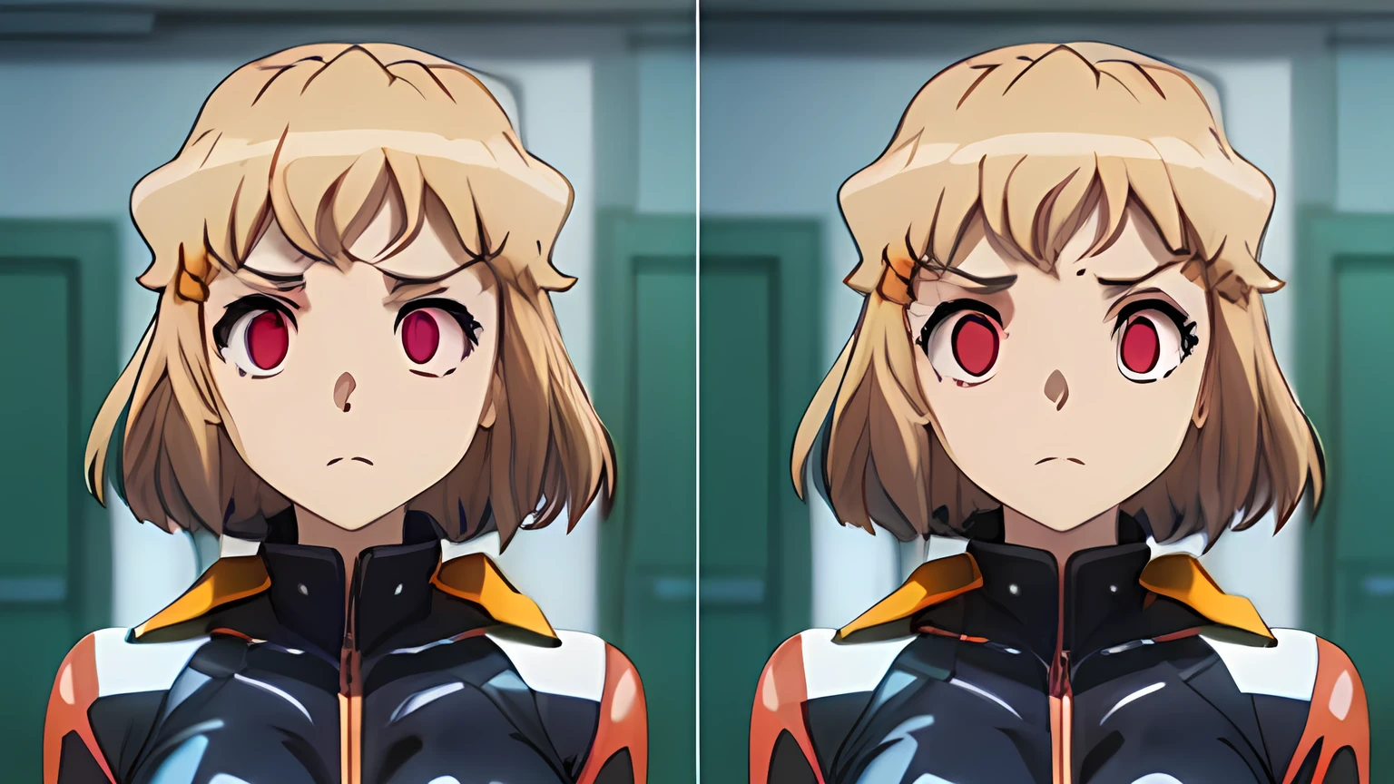 1 female,Browsing Caution, ((Square, night)), ((stand up, salute)), Tachibana Hibiki only,Blonde Hair,Short Hair, (((Orange latex tight bodysuit))), clavicle, Hollow Eyes, ((Big Tits 1.8)),((hypnotism,Mind control, Sharp eyes)),((Eyes Wide Open)),(The pupils constrict,Hollow Eyes), brainwashing,Hollow Eyes,(Expressionless, Emotional Removal), Evil Face,The face of malice, (Highest quality、4K、8k、High resolution、Must have:1.2)、Very detailed、(reality、reality、reality:1.37)、Ticker、Hyper HD、Studio Lighting、Ultra-precise Paint、Sharp focus、Physically Based Rendering、Very detailed、Professional specifications、Vibrancy and color、Blurred、Sports portrait、landscape、Horror Style、Anime Big 、sf、photograph、Concept Artist、Precise five fingers, Perfect body, {{{masterpiece}}}, {{{Highest quality}}}, {{Very detailed}}, {shape}, {{Very delicate and beautiful}},Improved cost performance、All Roles,