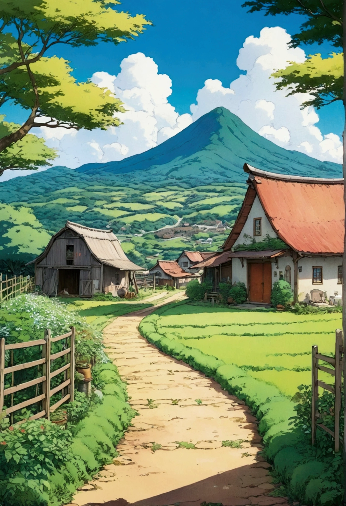 Farm vacant lot、Ghibli style、Peaceful scenery
