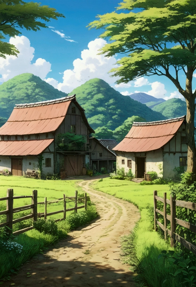 Farm vacant lot、Ghibli style、Peaceful scenery