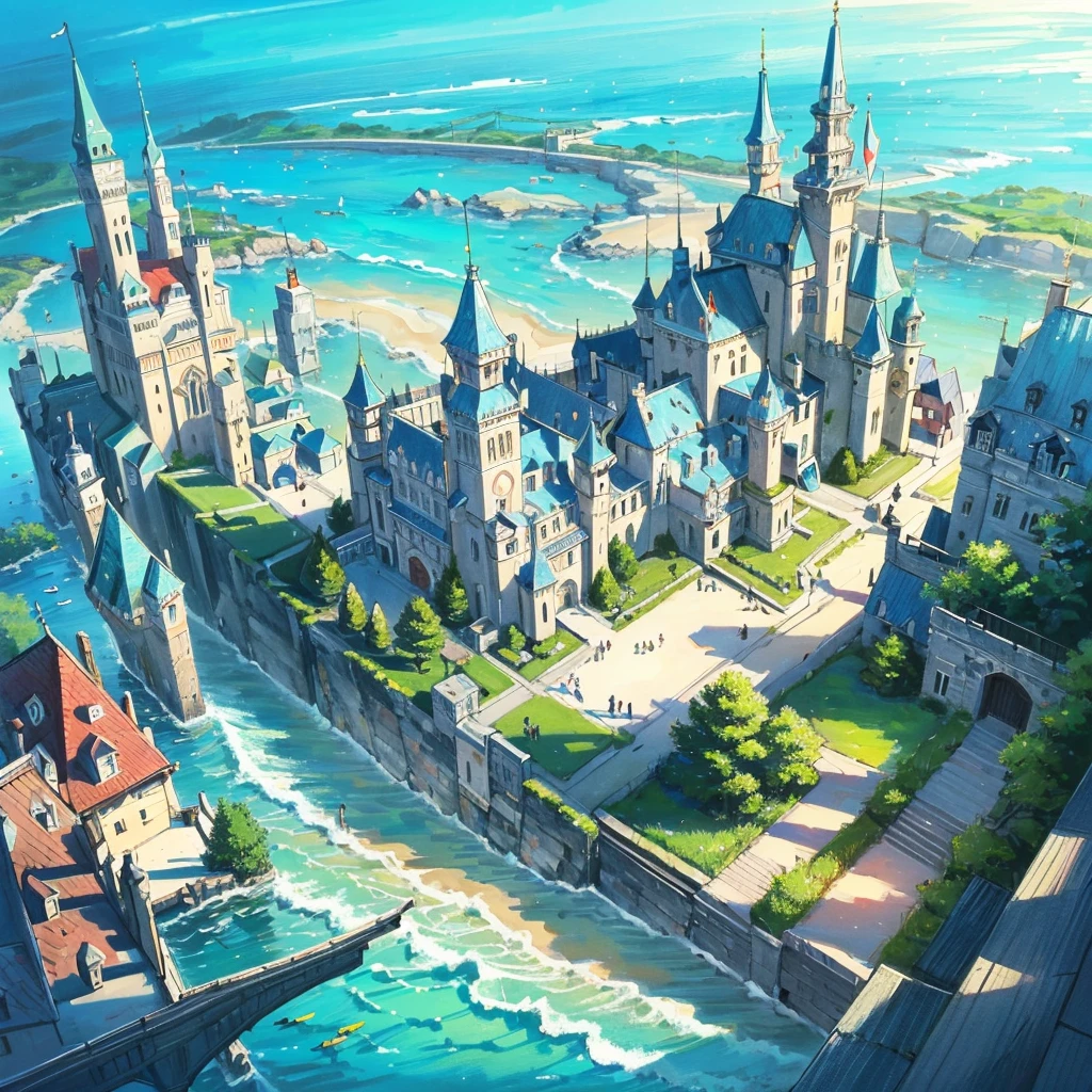 
a painting of a castle surrounded by water and fish, a storybook illustration by Anna Haifisch, shutterstock, fantasy art, magical castle, little mermaid magical kingdom, fantasy castle, under the sea, beautiful detailed fantasy, underwater world, magic fantasy highly detailed, under water scenery, magical ocean, underwater city, ultra detailed fantasy, beautiful castle, fairy palace