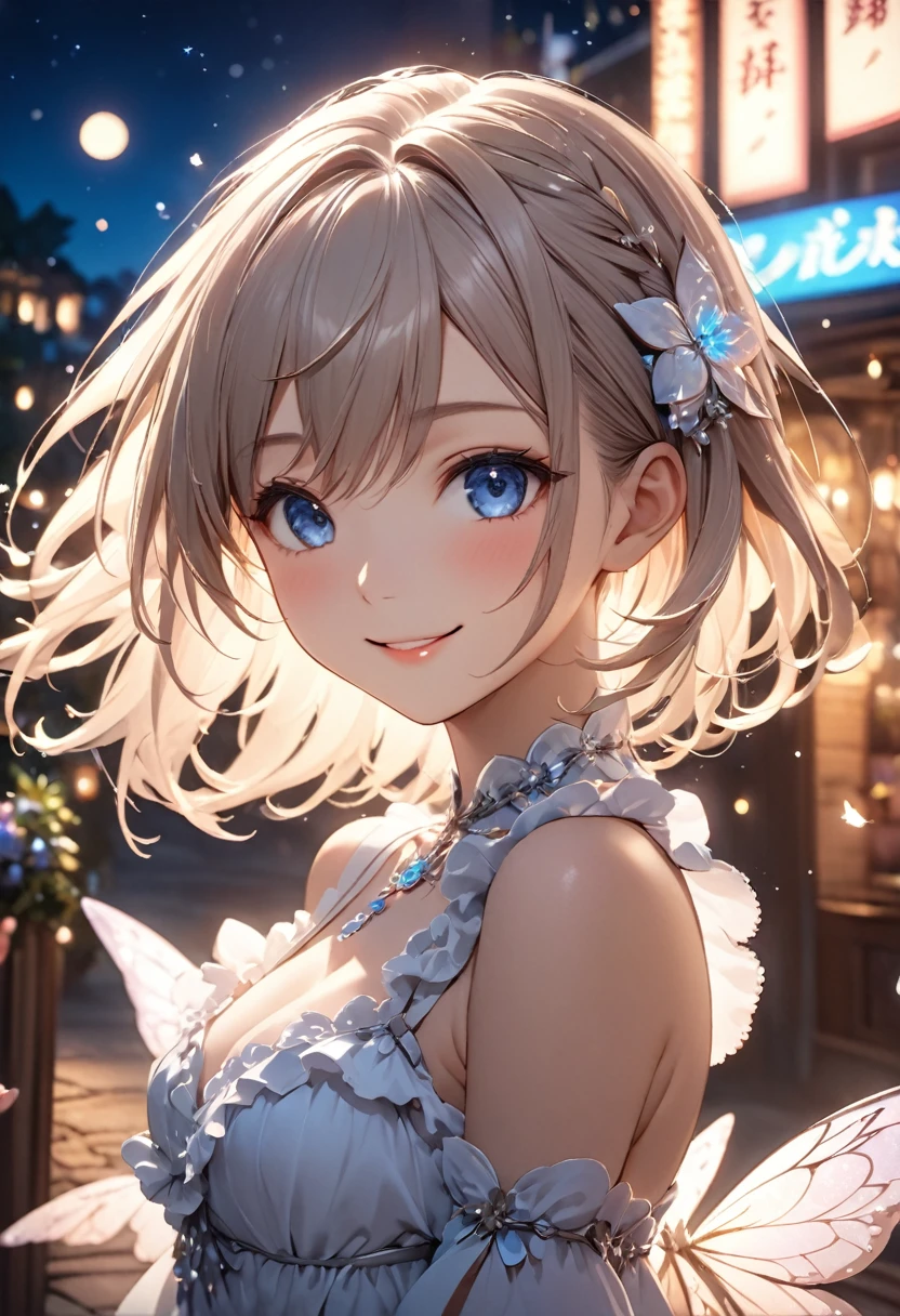 Highest quality, Highest quality, 16K, Unbelievably absurd, Very detailed, 2.5D, delicate and dynamic,night,night景,Fantasy,One Girl,18-year-old,sexy,smile,Cute,Upper Body